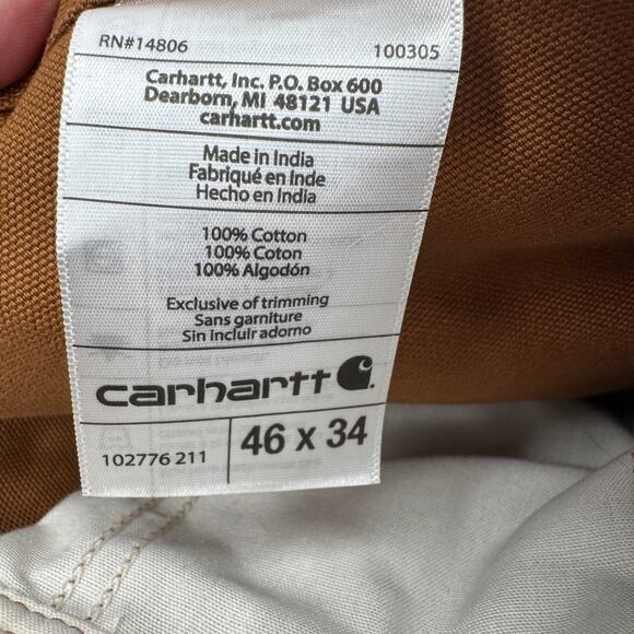Carhartt Bib Overalls Mens 46x34 (48x33 ACTUAL) Relaxed Fit Duck Canvas Utility - Picture 4 of 12